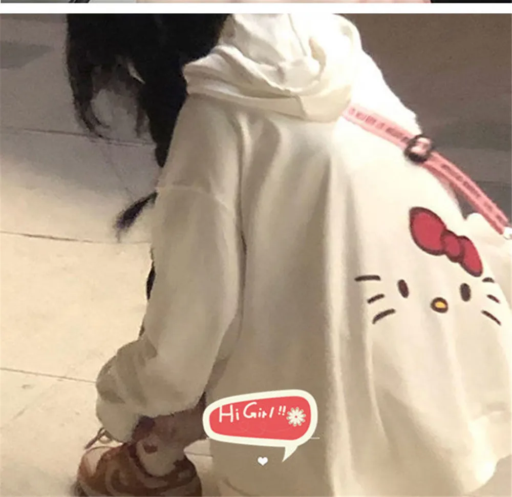 cool hoodies Cute Cartoon Sweatshirt Female Harajuku Streetwear Funny Amine Hoodies Women Japan Teens Pullover Oversized Tops Vintage Hoodie cat hoodie