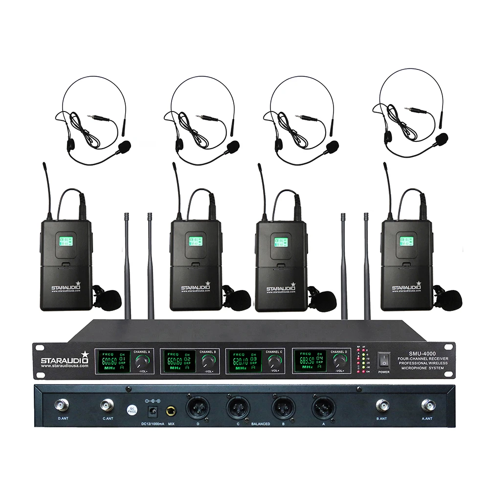 4 channel uhf headset mic system 4ch church stage party ktv mic