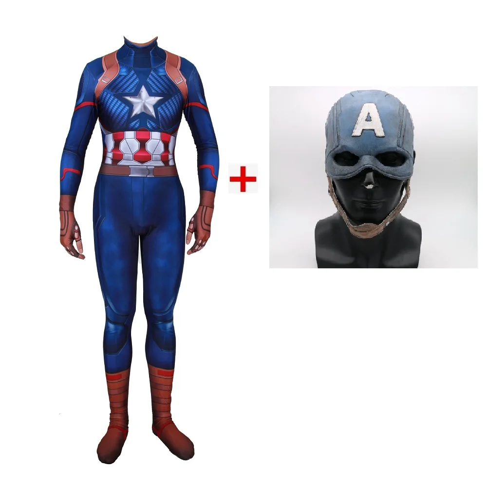 clothes and mask Дети и взрослые Капитан Америка костюм маска супергероя зентай комбинезоны Капитан Америка Маскарадная маска на Хэллоуин костюмы - Цвет: clothes and mask