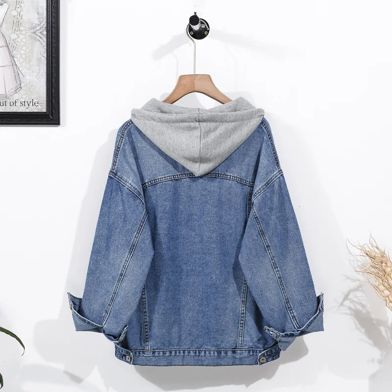 

2019 Autumn Clothing Large Size Dress Large GIRL'S-Style Loose-Fit Hooded with Holes Jeans Coat Women's Casual Jacket Fashion