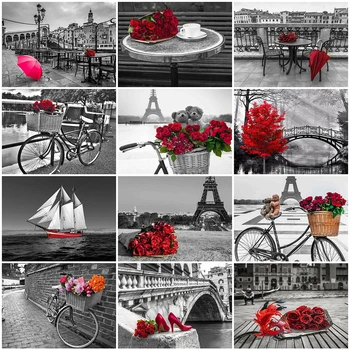 

HUACAN Diamond Painting Landscape Black Red Full Square New Arrival Diamond Embroidery Bicycle Mosaic Sale Home Decoration