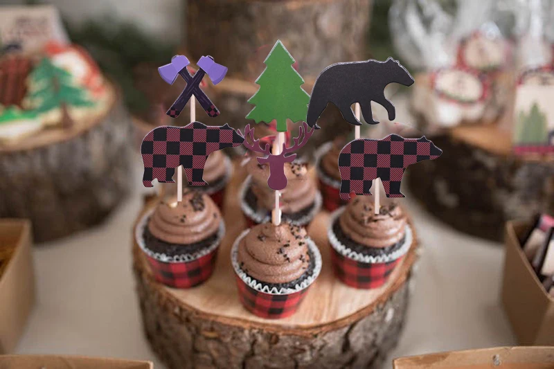 Lumberjack джунгли вечерние украшения Поставка животных медведь плед бумага Гирлянда