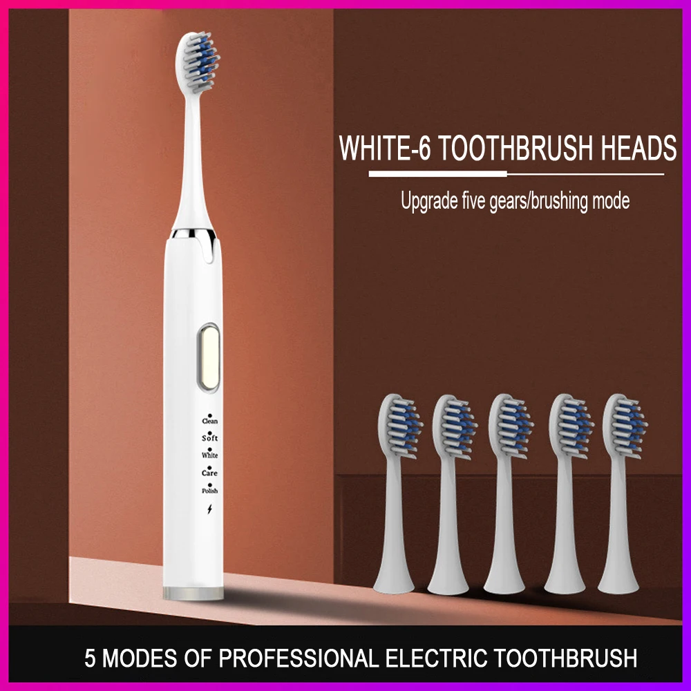 thumbnail image 1 of Cepillo de dientes eléctrico sónico recargable, 5 modos, temporizador inteligente, resistente al agua, cepillo de dientes ultrasónico, cuidado bucal, blanqueamiento dental para adultos, 1 of 5