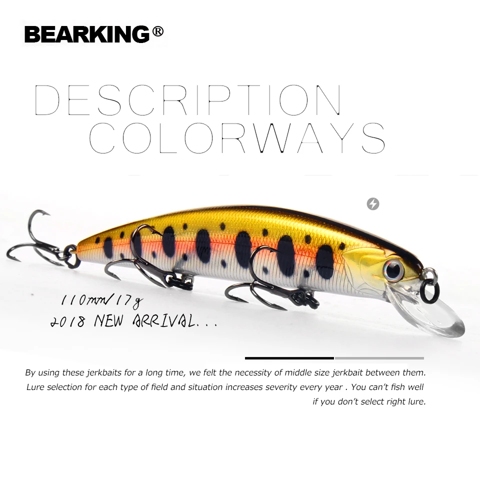 BEARKING Новинка 11 см 17 г погружение 1,5 м супер вес системы длинное литье SP minnow новая модель рыболовные приманки жесткая Приманка Качество воблеры