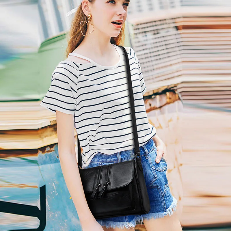  Fashion Women's Shoulder Bags 2019 New Leather Large Capacity Solid Color Women Handbag Retro Messe - 4000165862439
