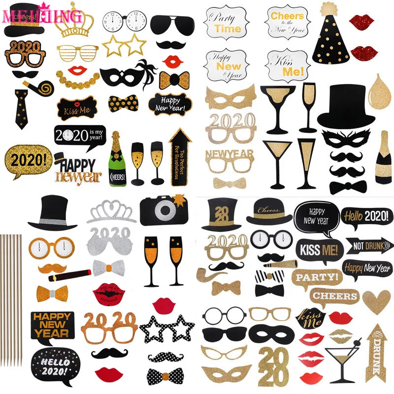 С Новым Годом 2020 фотобудка реквизит маски в виде шляп усы губы очки Photo Booth
