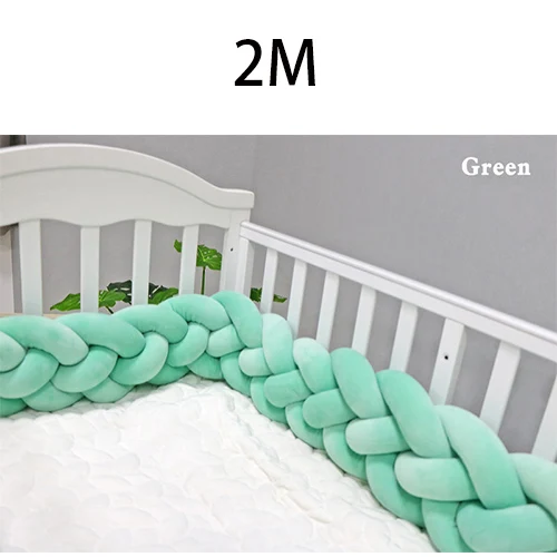 Green-2M 4 слойная оплетка с узлом, дизайнерский бампер для детской кровати, индивидуальный, 2 м/3 м, коврик для детской кроватки, защитные бортики для кроватки, аксессуары для постельных принадлежностей, бортики для кроватки - Цвет: Green-2M