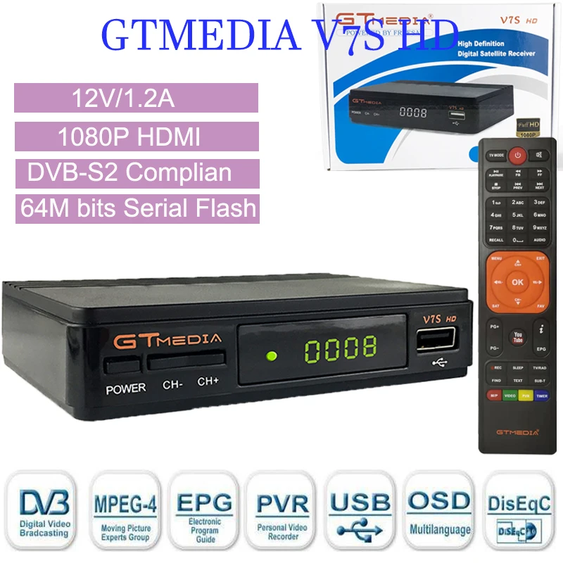 Горячая Распродажа Freesat V7S HD DVB-S2 Full HD 1080P DC 12 В/1.2A спутниковый ресивер DVD S2+ USB WiFi+ 1 год Испания Европа cccam freesat v7s