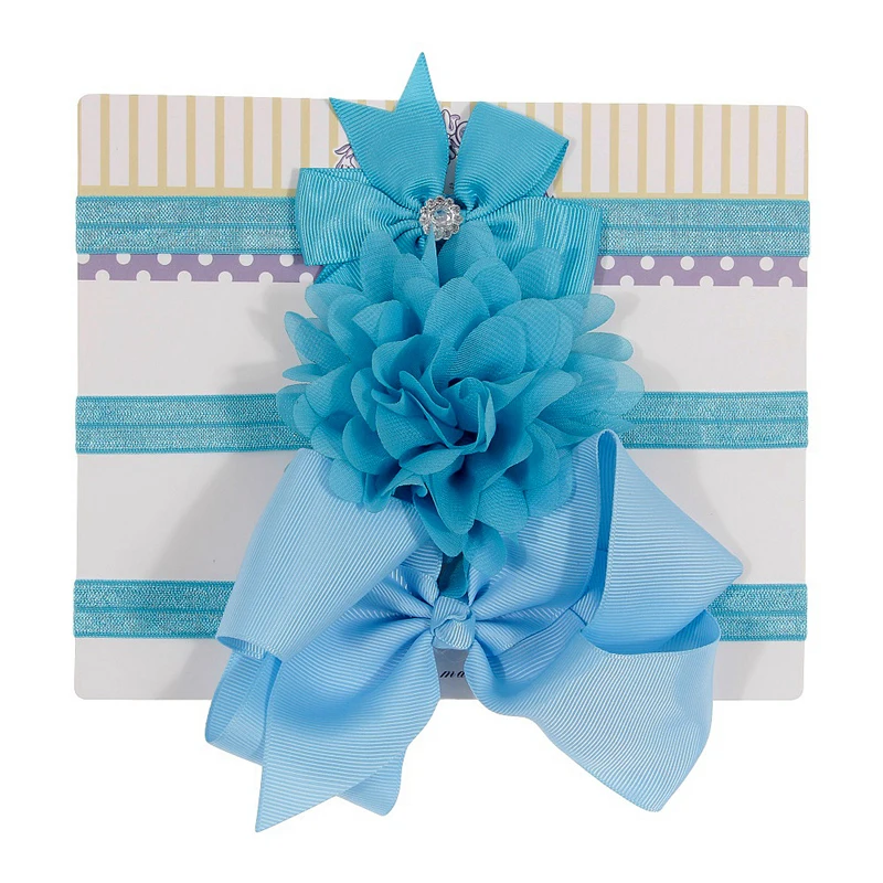 sky blue Warmom, 3 шт., головной убор с цветами для маленьких девочек, набор для новорожденных детей, цветная Жемчужная Повязка на голову, аксессуары для волос Детские принцессы, головной убор, подарок - Цвет: sky blue