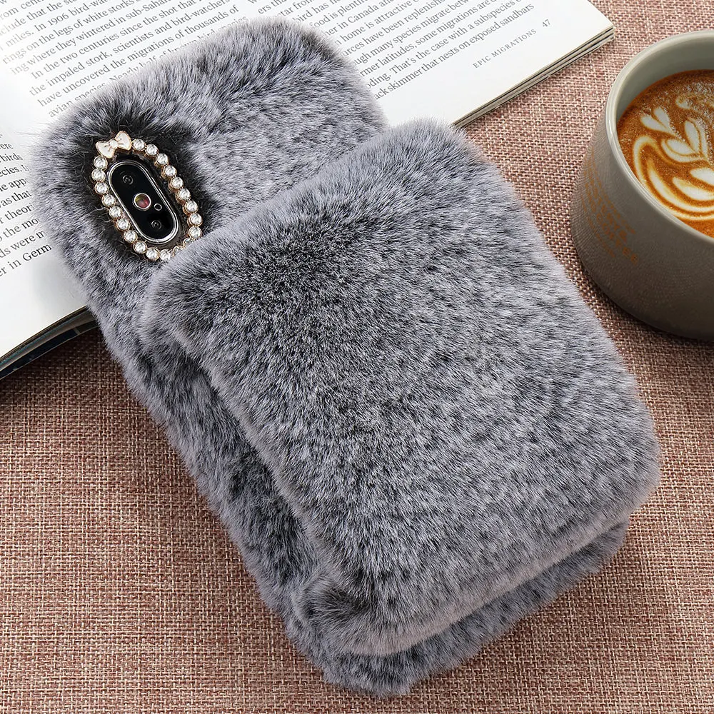Grey LAPOPNUT мягкий чехол с пушистым мехом для IPhone 11 Pro Xr X Xs Max 7 Plus 8 6S 6 5 5S SE роскошный противоударный силиконовый чехол-бампер - Цвет: Grey