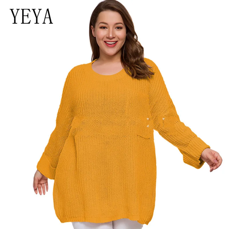 

YEYA Large Size 4XL Knitting Women Sweaters and Pullovers Solid Slim Casual Ladies Knitted Sweater Winter New Elegant Pullover