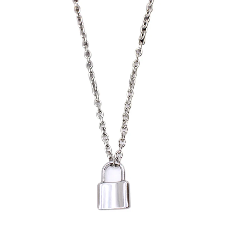 

Stainless Steel Silver Color Padlock Pendant Necklace Rolo Cable Chain Necklace Collar Choker Necklace Femme Women Lock