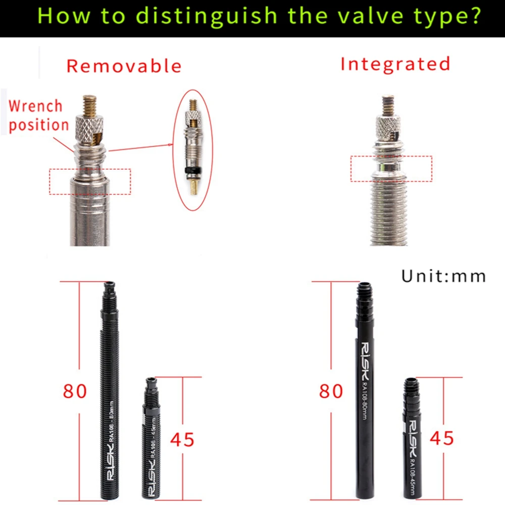 Aluminum Presta Valve Extender with Core Wrench