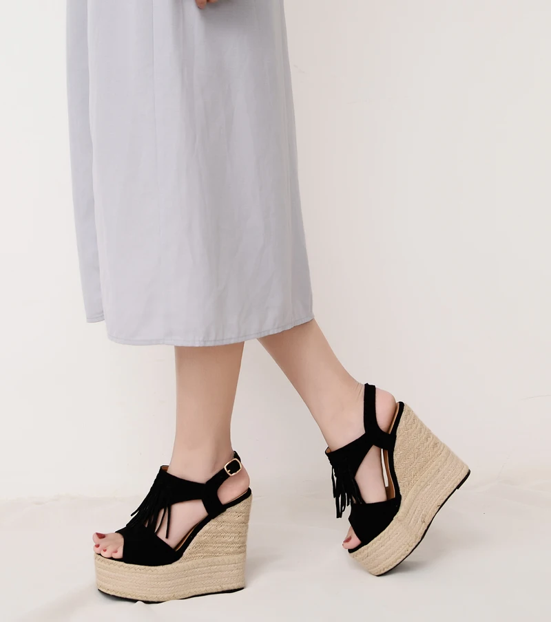 new ultra high heel wedge sandals waterproof platform muffin thick bottom Roman tassel women's sandals small size shoes 32