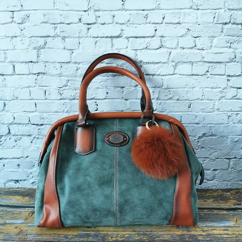 Новые женские ретро сумки большой емкости Женские сумки из натуральной кожи винтажные сумки через плечо - Цвет: Green And Ball