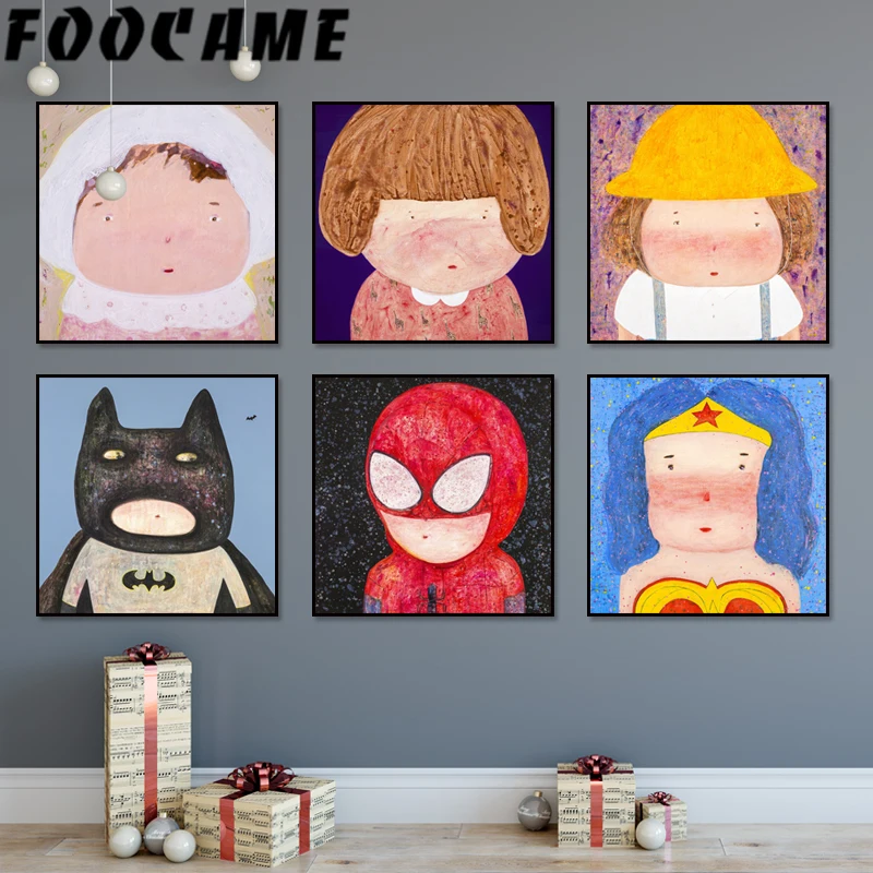 

Posters and Prints Cartoon Girl Superhero Batman Spiderman Kids Decoration Wall Art Canvas Painting Baby Room Nursery Pictures