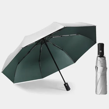 

Automatic Umbrella Rain Women Titanium Silver Anti UV Umbrella Men Portable Three-folding Umbrella Windproof UPF50+
