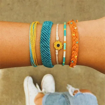 

5 PCS Fashion Bracelet Wax Line Twisted Handmade Wrist Band All-Match Bracelets for Women Men Kids FJ88