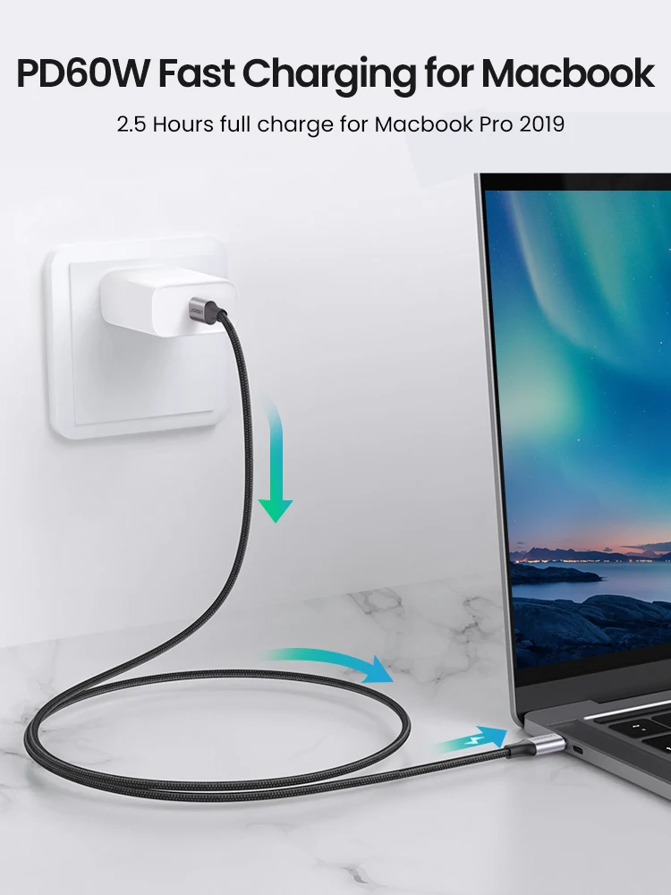 Ugreen USB C к Type для Samsung S20 PD 60 Вт кабель MacBook Pro iPad Pro2020 Быстрая зарядка 4 0 шнур|Кабели
