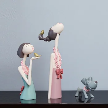 

40CM EUROPEAN CREATIVE CUTE GIRL FIGURE ART SCULPTURE DOG ANIMALS STATUE RESIN CRAFTS SIMPLE HOME DECORATION ACCESSORIES R4236