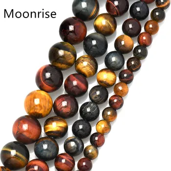 

Natural Stone Beads Tricolor Tiger Eye Gemstone Loose Round Beads Spacer Beads For Bracelet Jewelry Making HK035