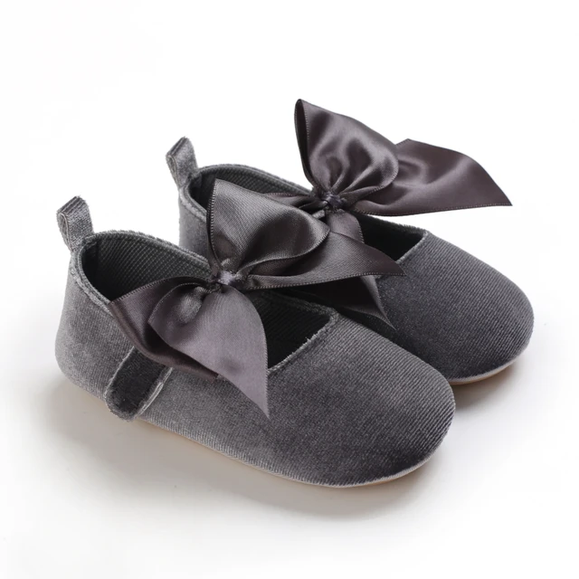 Infant Newborn Baby Girls Princess Non-Slip Floral Border Shoes Toddler Baby Soft PU Leather Prewalker Shoes Solid First Walkers B289 Grey