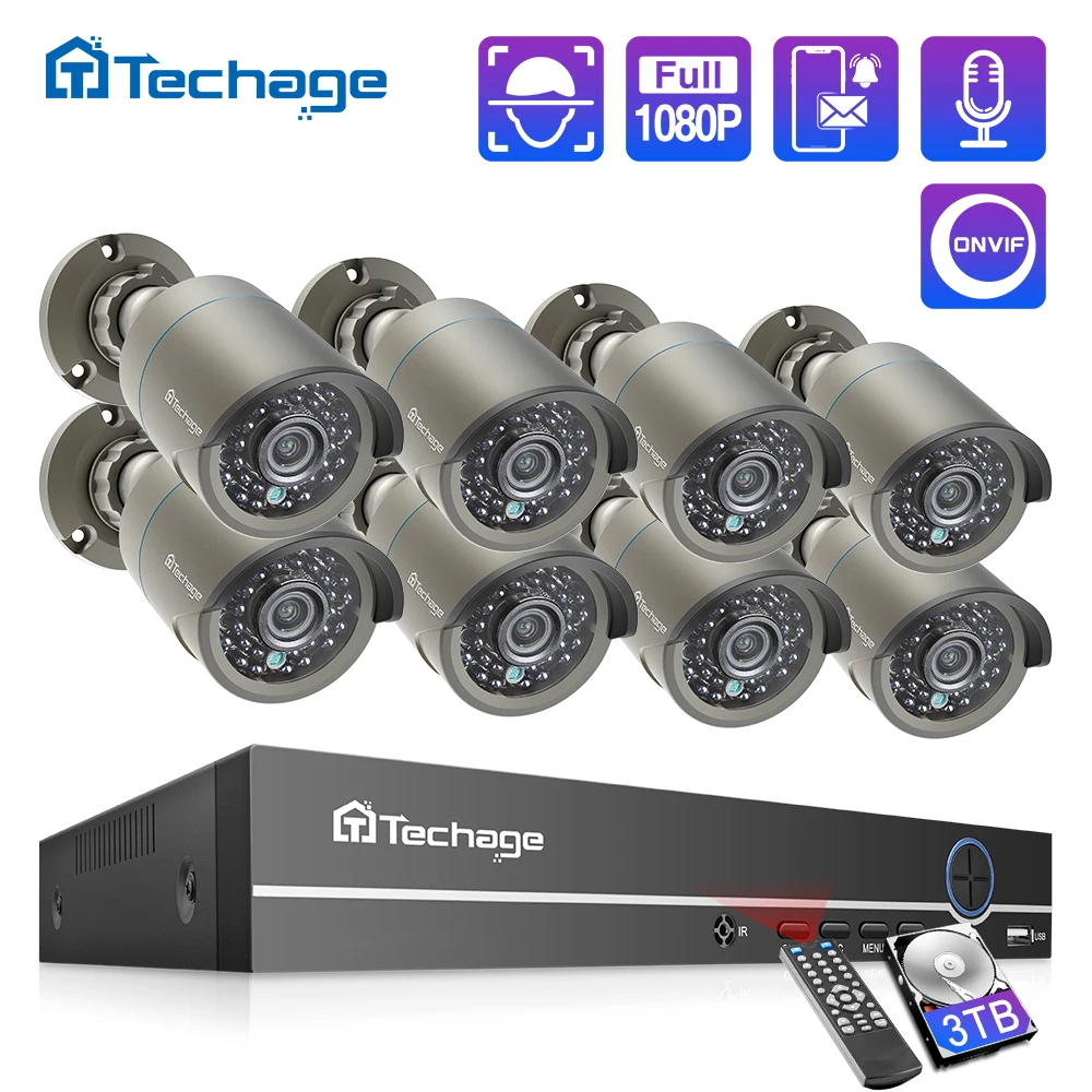 Techage H.265 8CH 1080P POE NVR Kit CCTV Security System HD 2.0MP IR Outdoor Audio Record IP Camera P2P Video Surveillance Set