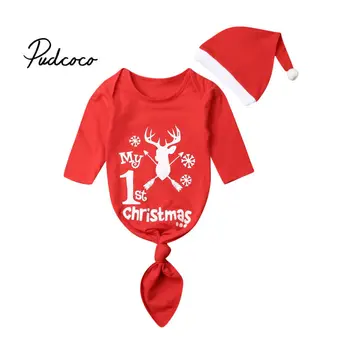 

pudcoco My 1St Christmas Sleeping Bags Soft Cotton Baby Girl Boy Swaddle Wrap Blanket Newborn Inafnt Xmas Sleeping Bag Hat Set