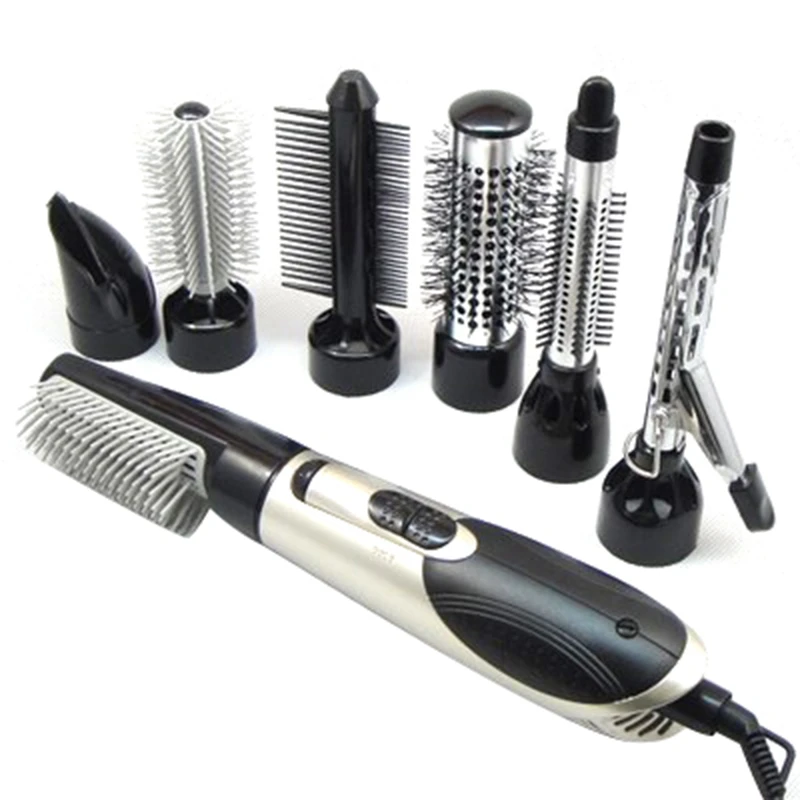 

EU Plug 7 in 1 Multifunction Professional Negative Ion Hair Dryer with Comb Hair Dryer Set Curling Wand Straight Hair with 7 Att