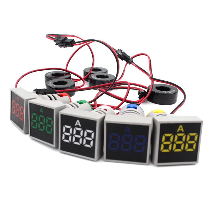 

22mm LED AC Digital Display Ampere Voltmeter Current Meter Square Gauge Indicator Signal Lamp Lights Range 1-100A Warning Light