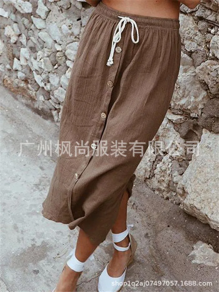 

2019 Summer Separate Station AliExpress Hot Selling Solid Color Fastener Decoration Lace-up Elastic Waist Skirt