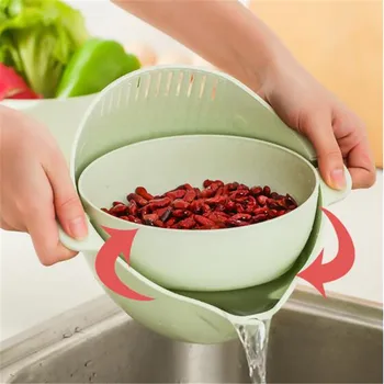 

Plastic Multifunctional Drain Basket Double-layer Washing Rice Sieve Wheat Straw Kitchen Tool Gift Basket Storage Basket