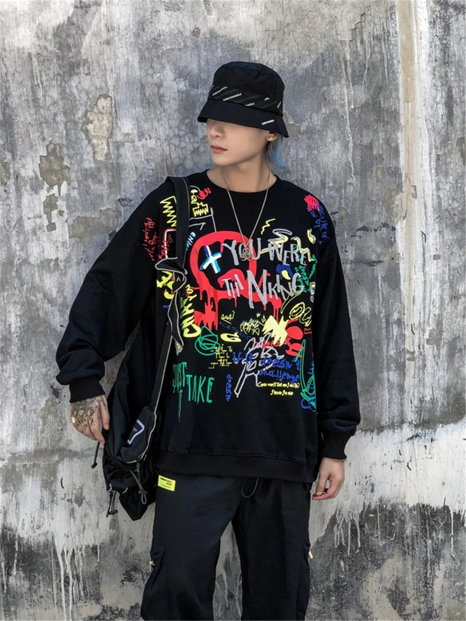 Harajuku пуловер для мужчин и женщин, креативные толстовки с принтом граффити, мужские хипстерские толстовки в стиле рок, хип-хоп, уличная одежда, свитшоты, толстовки, WG686