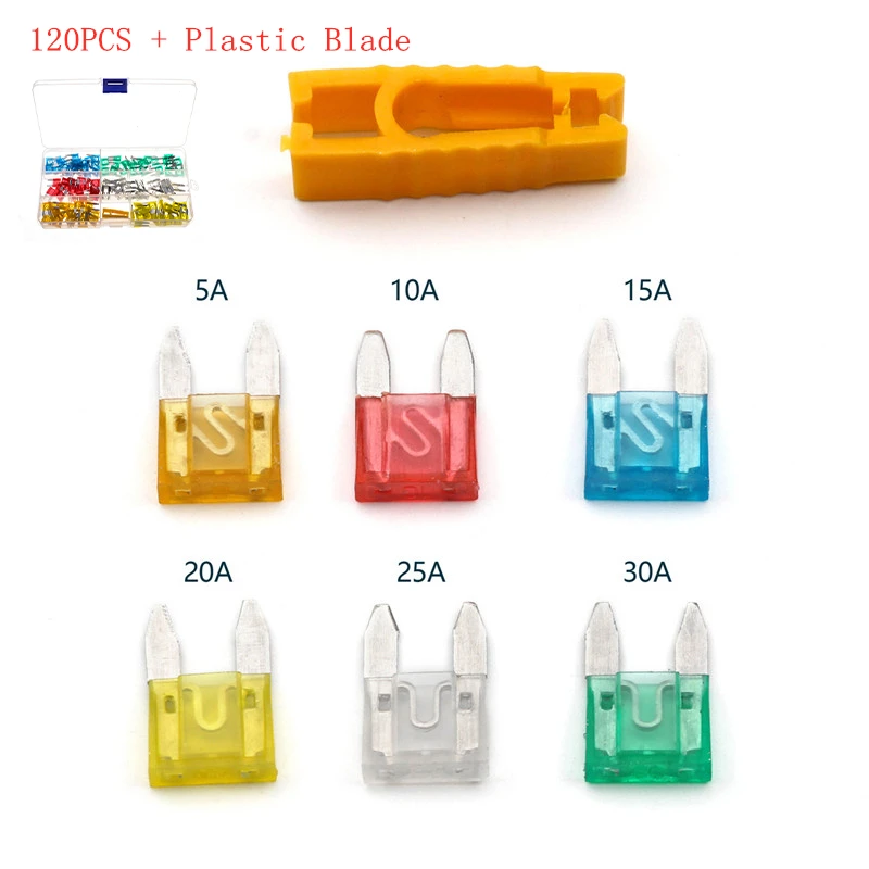 120pcs with box 60 шт./компл. 5A/10A/15A/20A/25/30A, без рамки, с изображением маленькой машины набор предохранителей Смешанное мини Стандартный плавкий предохранитель для Авто Грузовик Автомобильные аксессуары для лодок - Цвет: 120pcs with box