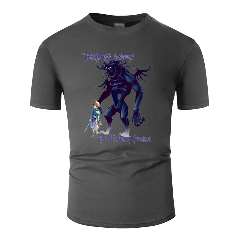Мужская футболка с принтом "darkness lingers in each heart kingdom hearts", новинка, однотонная мужская футболка из хлопка с защитой от морщин