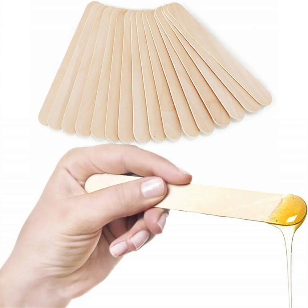 10 Uds palillos para cera aplicador de cera grande y ancho palillos de depilación espátula aplicadores de bastón de madera para cuentas con forma de haba caliente