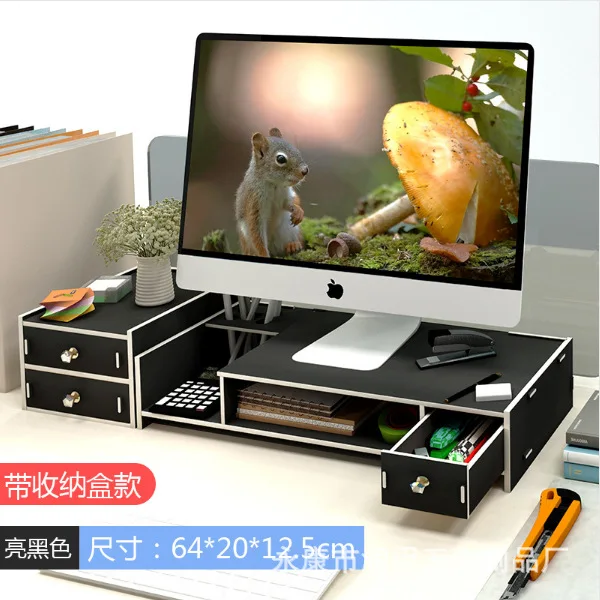 Креативный lcd Компьютерный дисплей, деревянный офисный Настольный приёмный ящик, отделочная полка, настольный органайзер, подставка для ноутбука - Цвет: black   64x20x12.5cm