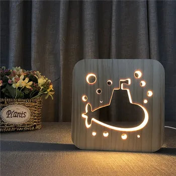 

NEWKBO 3D Submarine whale tail Owl LED Wood Light USB Light Style Baby Light Birthday Gift for Kids Bedroom Decoration