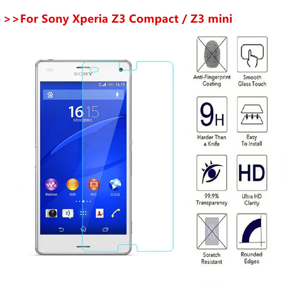 

Tempered Glass For Sony Xperia Z3mini Screen Protector Cover Protective Glass Film For Sony Xperia Z3 Compact M55W D5803 D5833