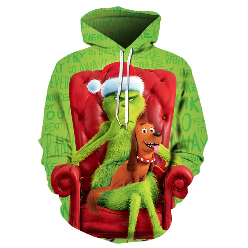 3D grinch толстовка с капюшоном Рождество Толстовка мультфильм анимированные белая