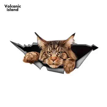 

HotMeiNi13cm x 6.1cm Maine Coon Car Sticker Torn Metal Decal Reflective Sticker 3D Funny Big Cat Decal Car Styling Waterproof