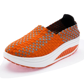 

Women Platform Wedges Shoes Woman Fashion Increased Internal Casual Loafers Hand Made Lycra Breathable Striking Shine Style