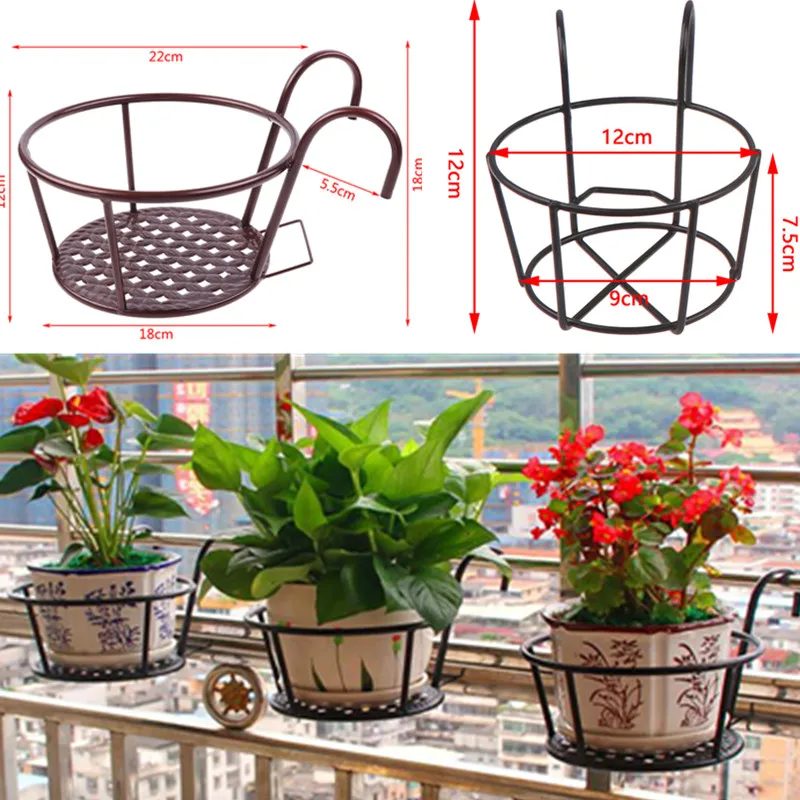 3Sizes Outdoor Hanging Basket Plant Iron Racks Garden Supplies Fence Balcony Round Flower Pot Home Decoration