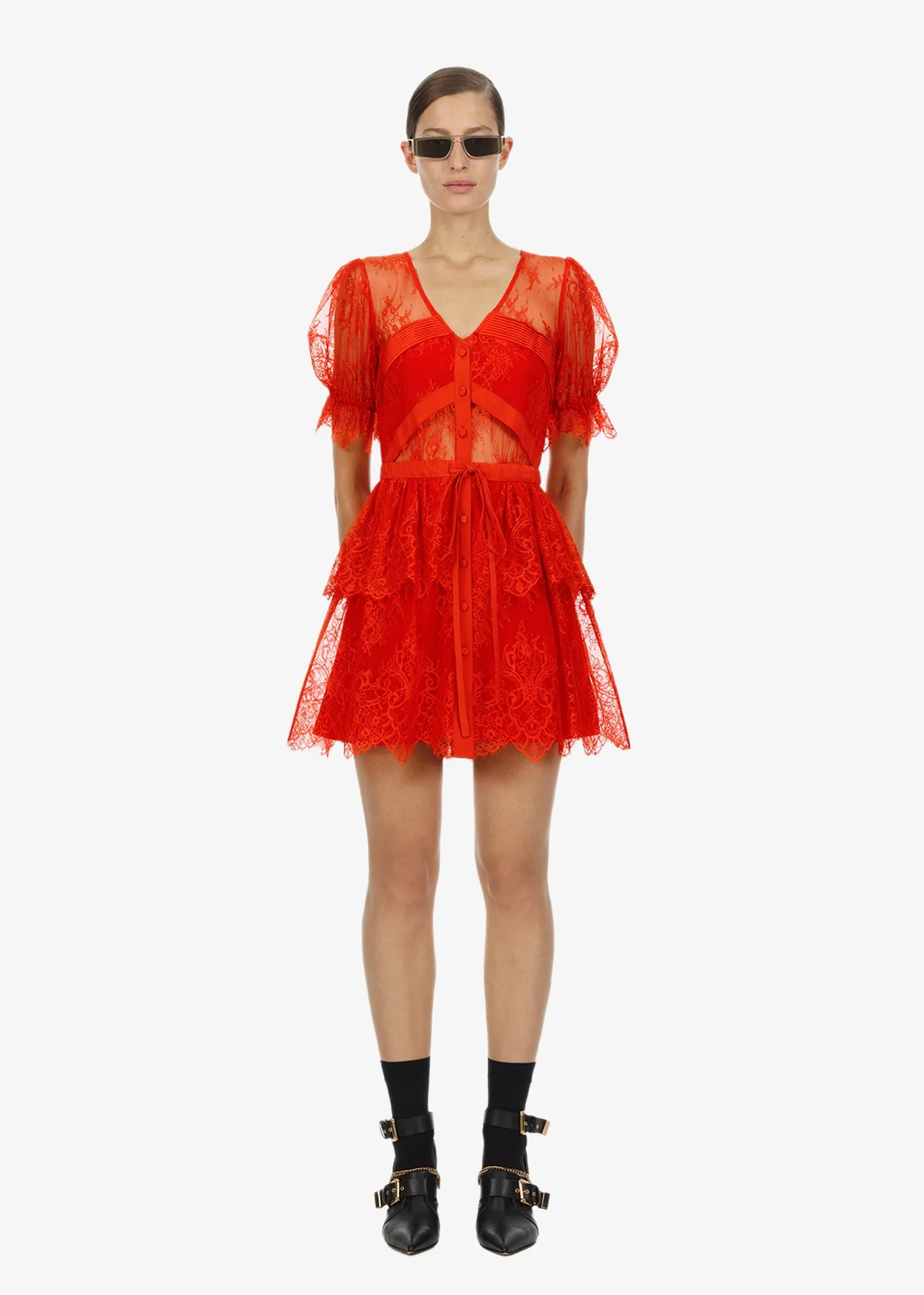 

2019 Spring And Summer SP Celebrity Style New Products WOMEN'S Dress V-neck Transparent Backless Sexy Dress Orange High Waist Dr