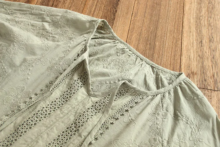 Винтажная плиссированная рубашка с длинными рукавами в стиле Лолиты с цветочной вышивкой, бантом и поясом, блузка mori girl S29233-AQ
