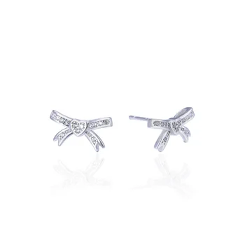 

YJAR002110 New S925 Sterling Silver Studs Ladies Folk Style Two-color Bow Small Love Tide Earrings Jewelry