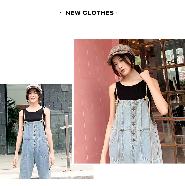 New Stylish Casual Loose Vintage Women Denim Overalls Scratched Washed Girl Full Lengt Pants Female Jumpsuits