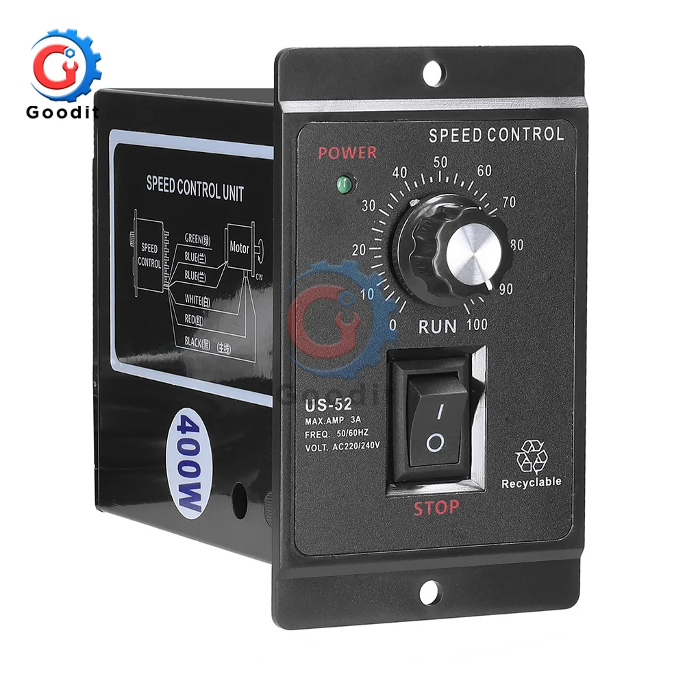 AC 400W 220V US-52 Motor Speed Controller Speed Pinpoint Regulator Forward and Backward 50Hz 60Hz Mini Motor Control Unit