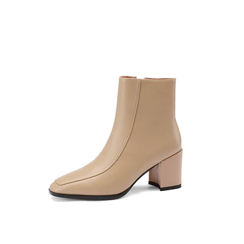 

Elegant genuine leather Night Club Women Ankle Boots Square Toe Autumn And Winter Shoes Woman Thick high Heels Boots woman