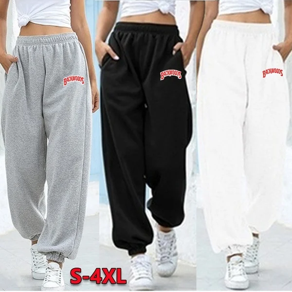 

Casual Sweatpants Women Backwoods Print Joggers Pants Gray Oversized Joggers Streetwear High Waisted Trousers